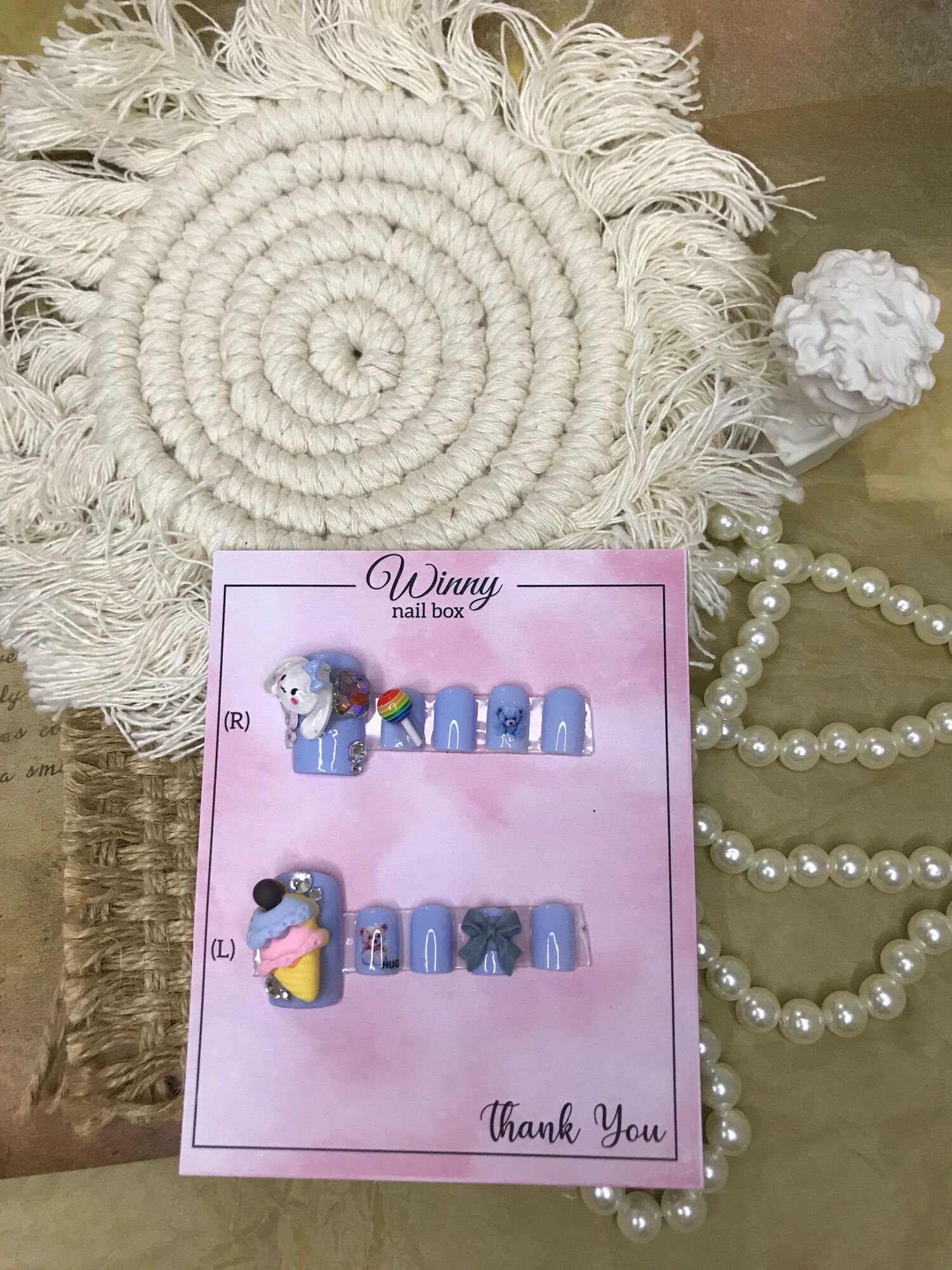 Nailbox móng up móng giả chân xanh mastel kem