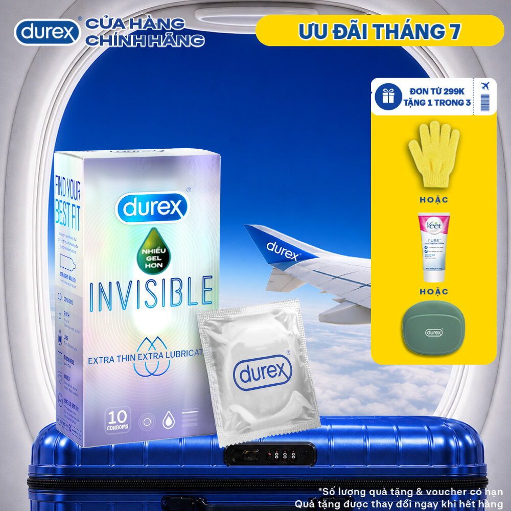 Bao cao su Durex Invisible siêu mỏng, thêm bôi trơn, size 52mm, hộp 10 bao