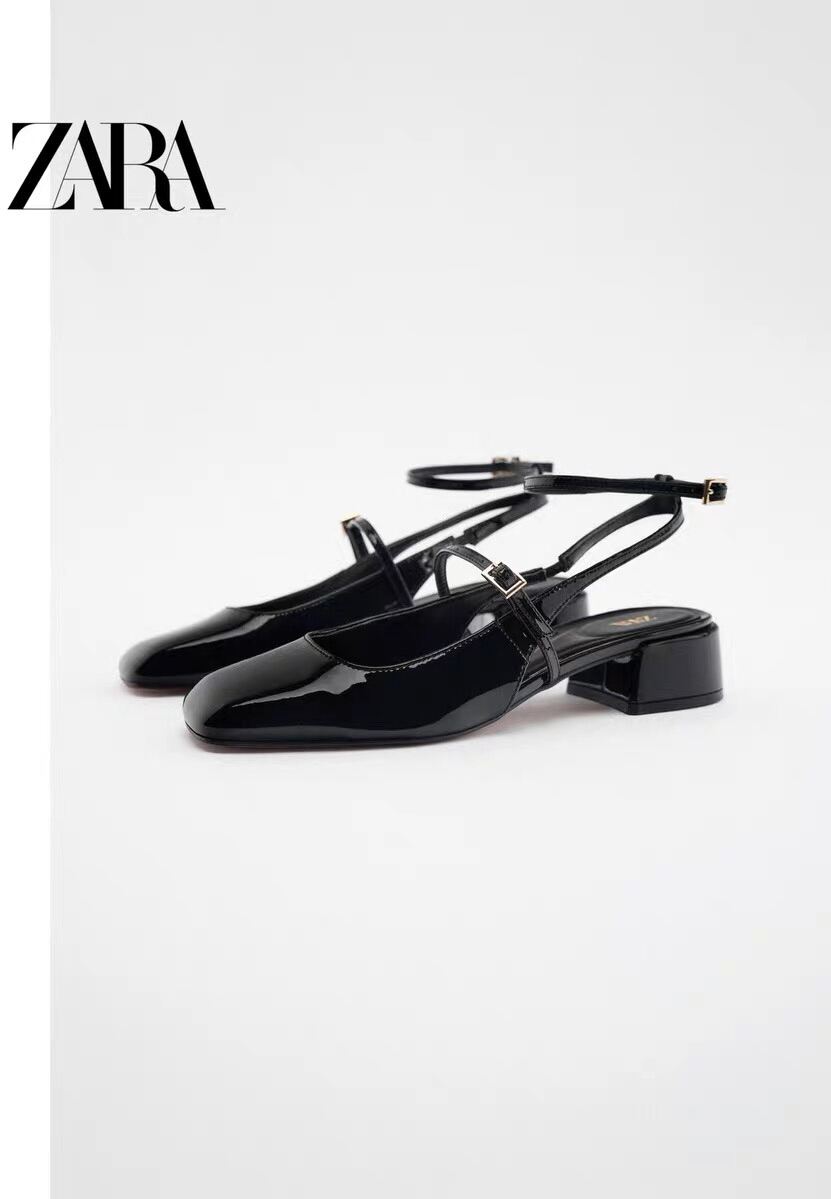 Giày Zara bup bê cao 3cm da đen bóng cực bền đẹp