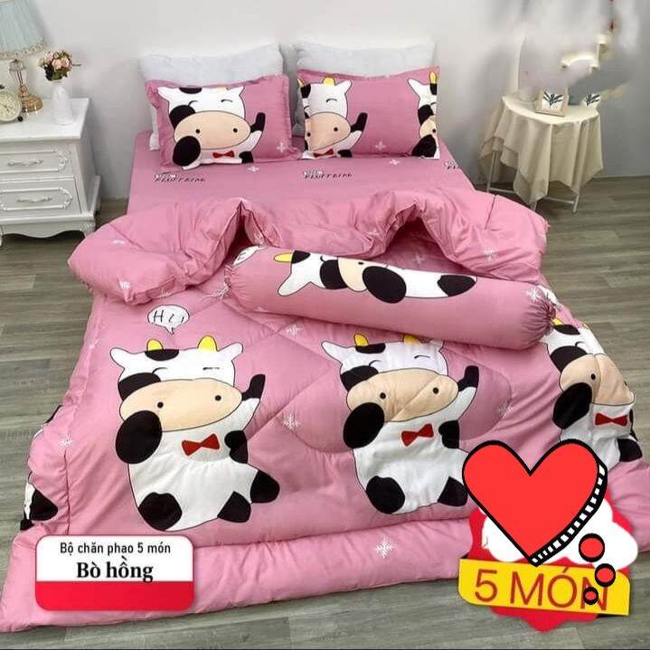 Chăn phao rẻ bất ngờ như hình(set 5 món=1 chăn phao 1m9*2m*5cm,2 vỏ gối,1 bọc nệm tùy kt,1 vỏ gối ôm)
