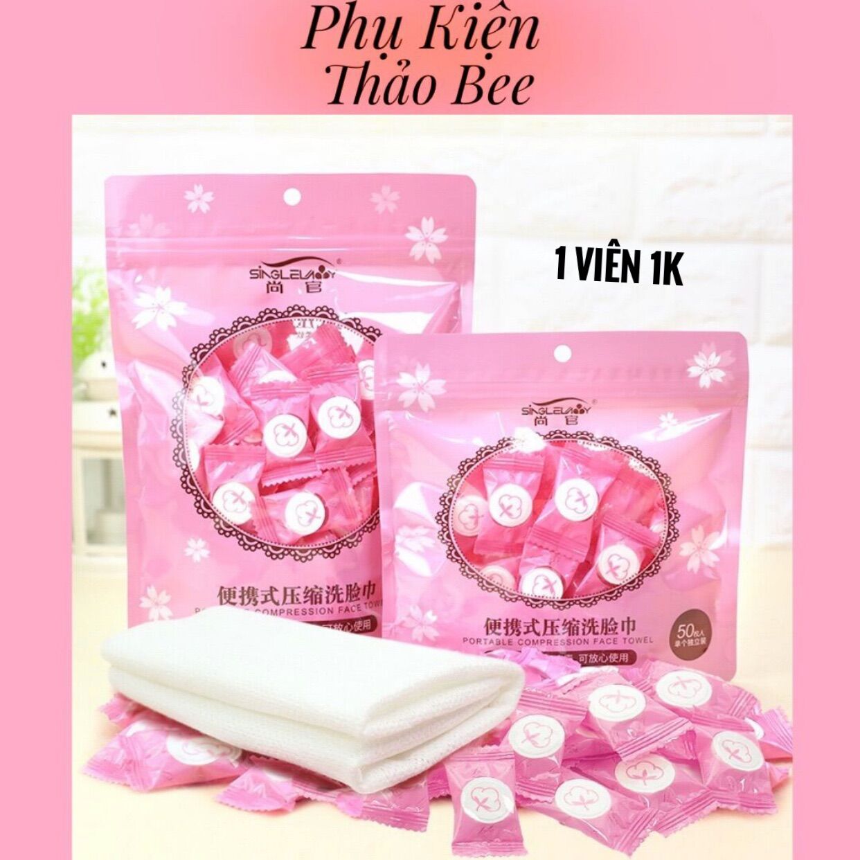1 VIÊN KHĂN GIẤY NÉN DẠNG VIÊN KẸO BỎ TÚI DU LỊCH TIỆN LỢI