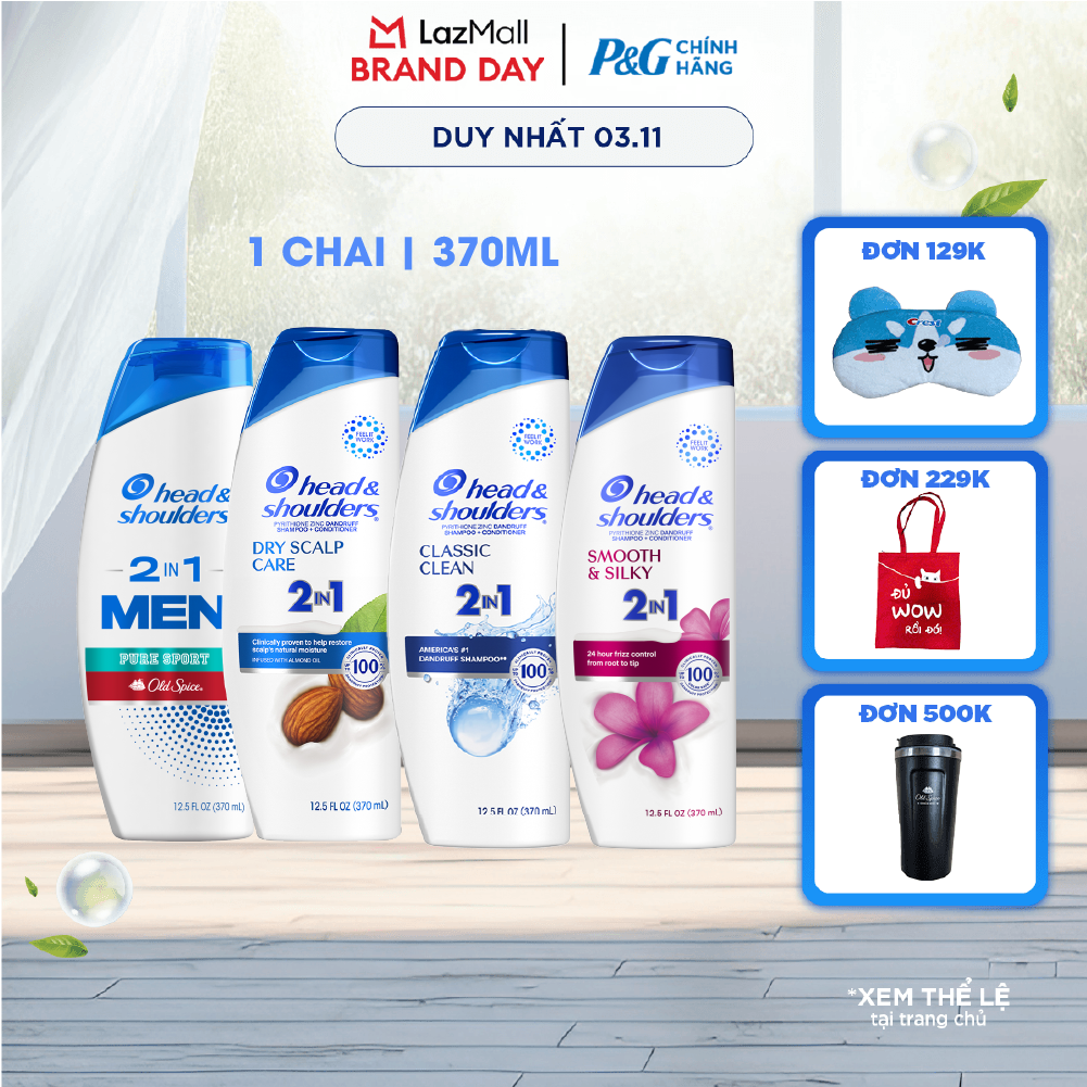Dầu Gội Xả HEAD & SHOULDERS Nhập Khẩu Mỹ Sạch Gàu 2IN1 Hương Dry Scalp Care/ Pure Sport/ Smooth & Si