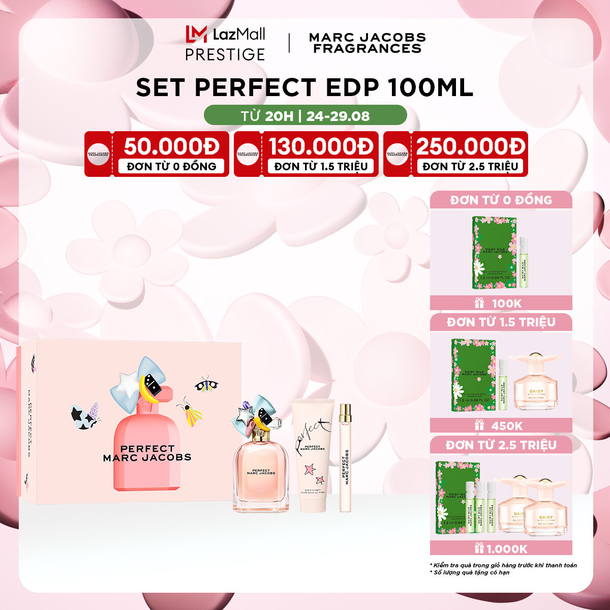 Set nước hoa nữ marc jacobs perfect sp prm edp 100ml + body lotion 75ml + pen spray edp 10ml