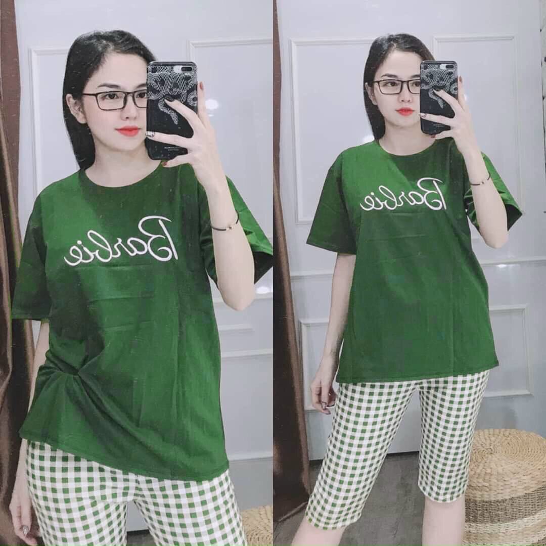 Bộ đồ thun lửng, bộ đồ nữ mặc nhà, bộ thun thêu chất vải cotton dễ thương