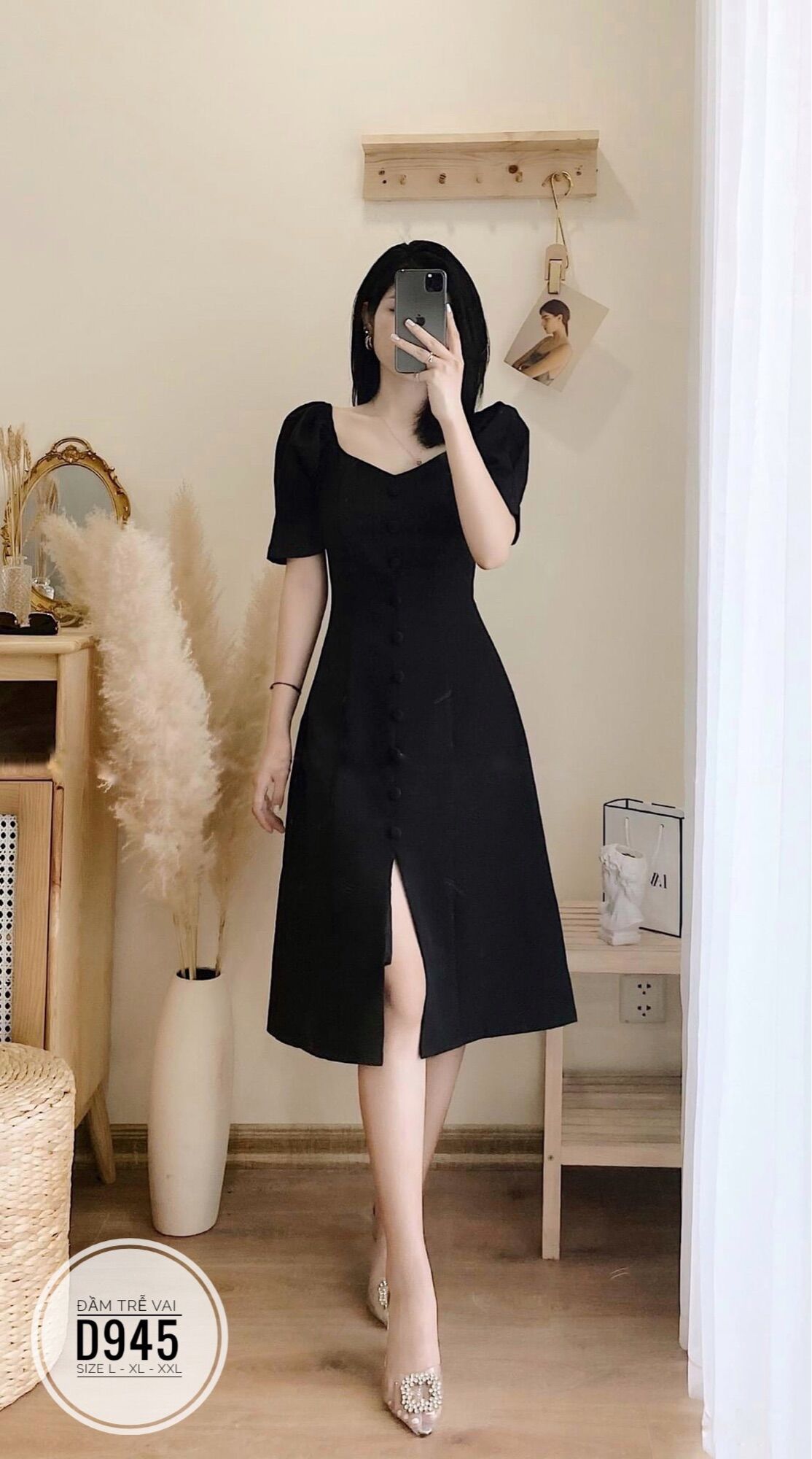 60-90kg Bigsize ĐẦM TRỄ VAI XẺ TÀ BASIC D945