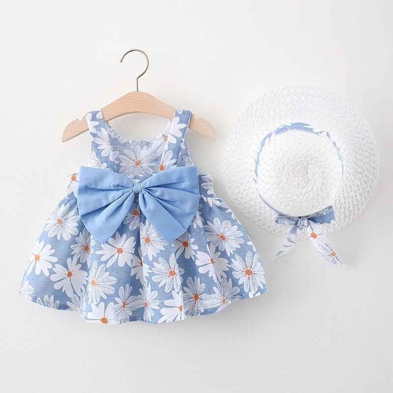 Đầm công chúa gắn nơ sau lưng kèm nón cho bé gái