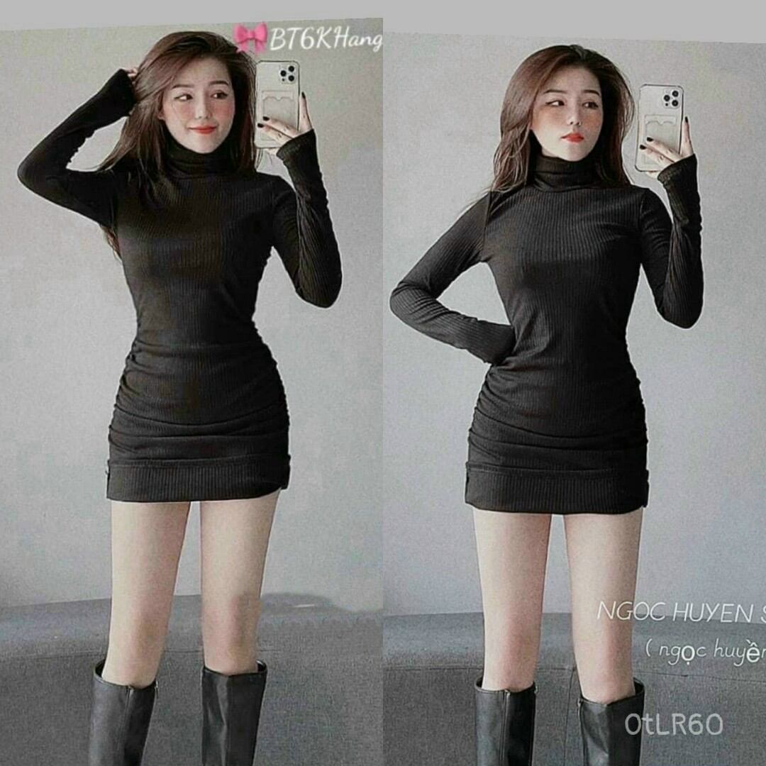 Đầm Body Cổ Lọ Tay Dài Chất Thun Gân_Zuzu