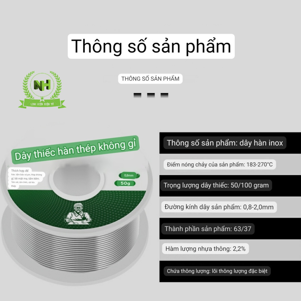 Thiếc Hàn Nhẹ Lửa Không Chứa Chì 63/37 Thông Lượng 2%
