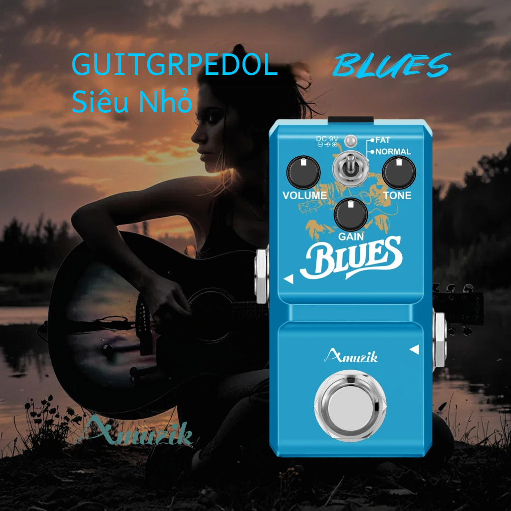 Amuzik Vintage Blues Guitar Overdrive Bàn Đạp Phạm Vi Rộng Ống Khuếch Đại Nhăn Hiệu Ứng Cho Đàn Guitar Bass Phụ Kiện