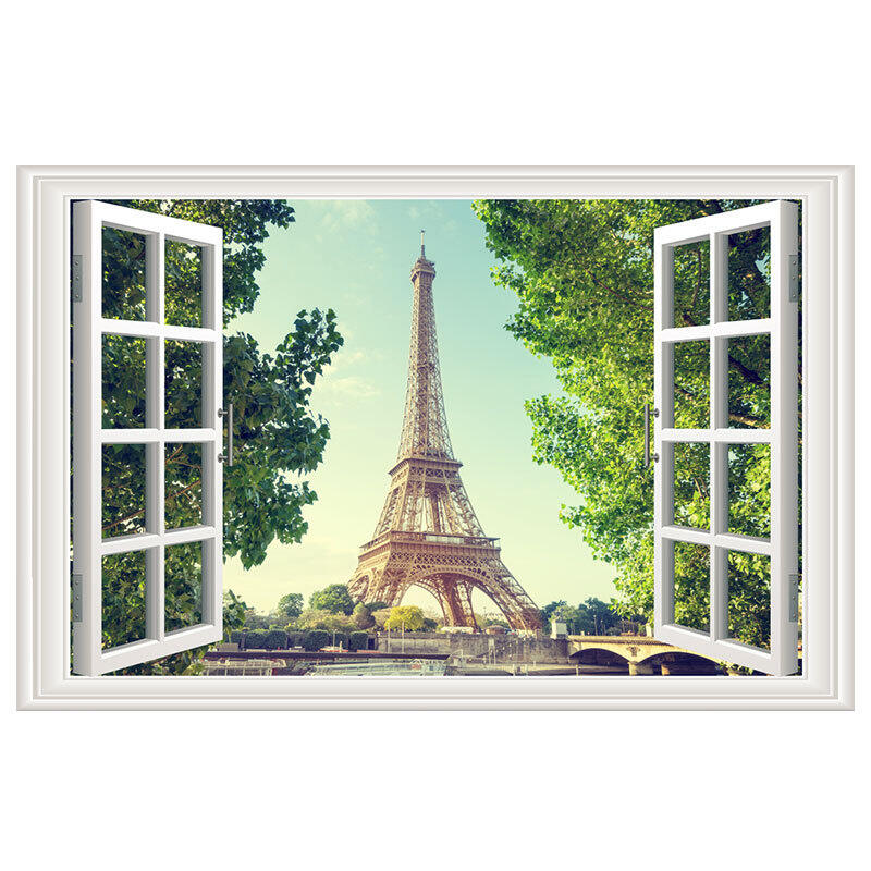 Decal tranh dán tường - khung cửa sổ 3D 60*90cm