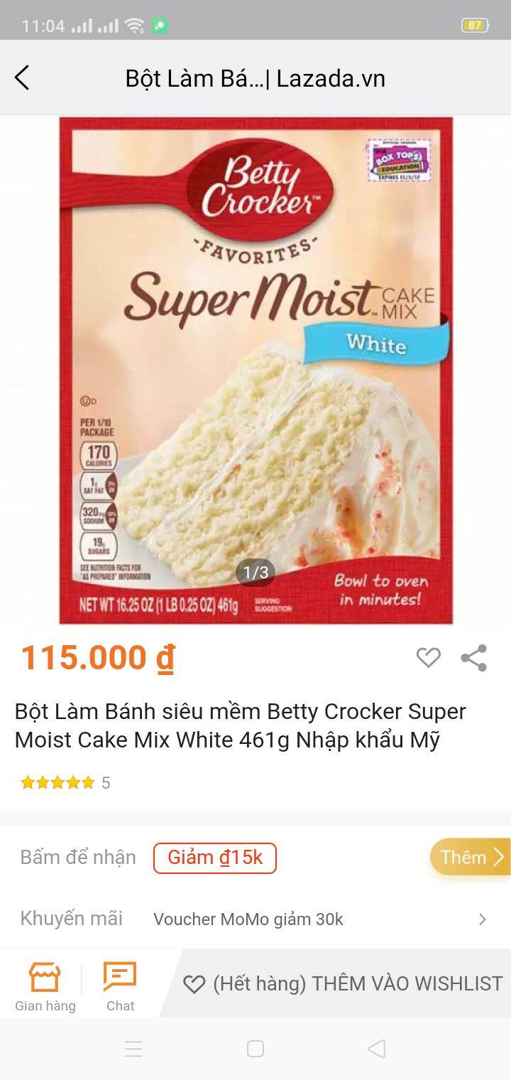 Bột Làm Bánh siêu mềm Betty Crocker Super Moist Cake Mix White 461g Nhập khẩu Mỹ