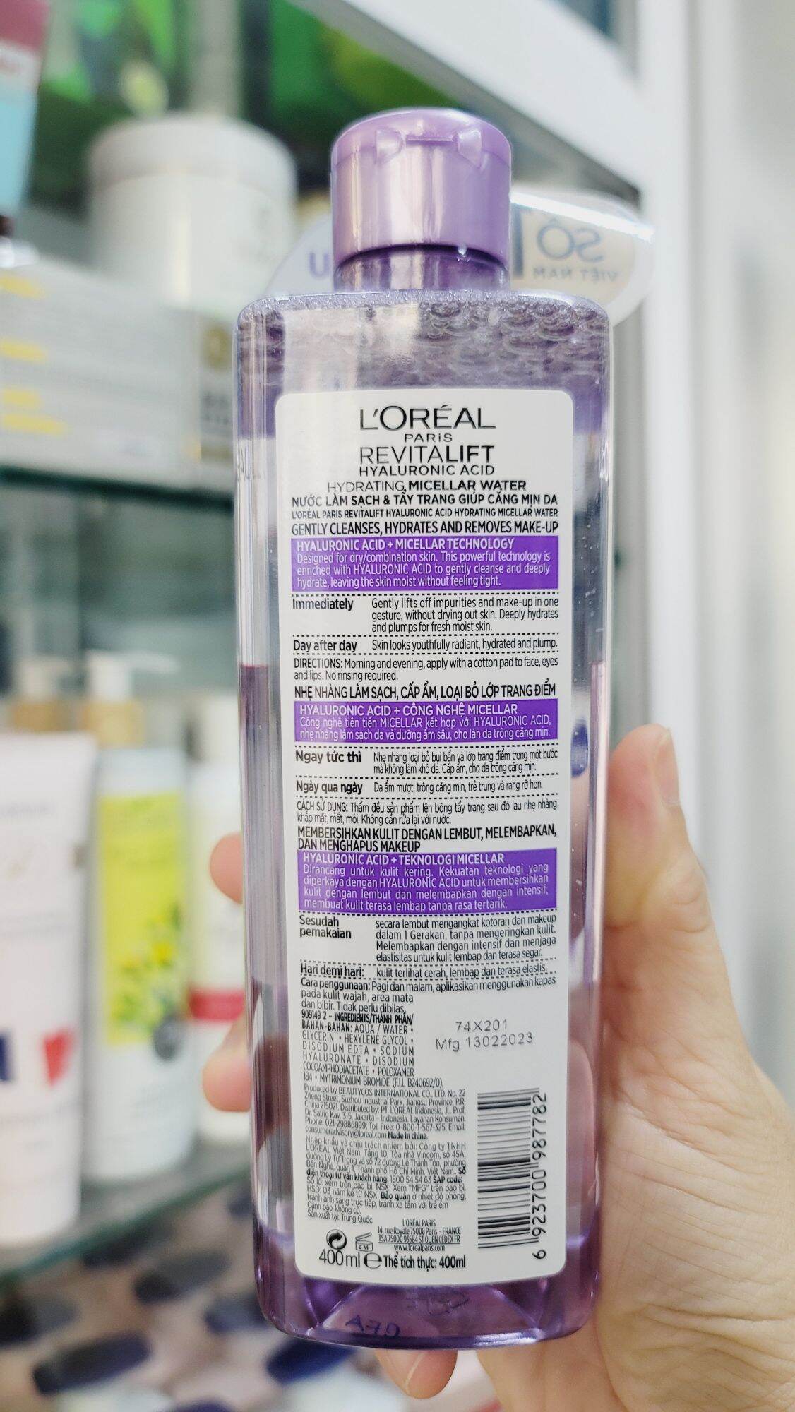Nước Tẩy Trang L'Oreal Micellar Water Hyaluronic Acid 400ml