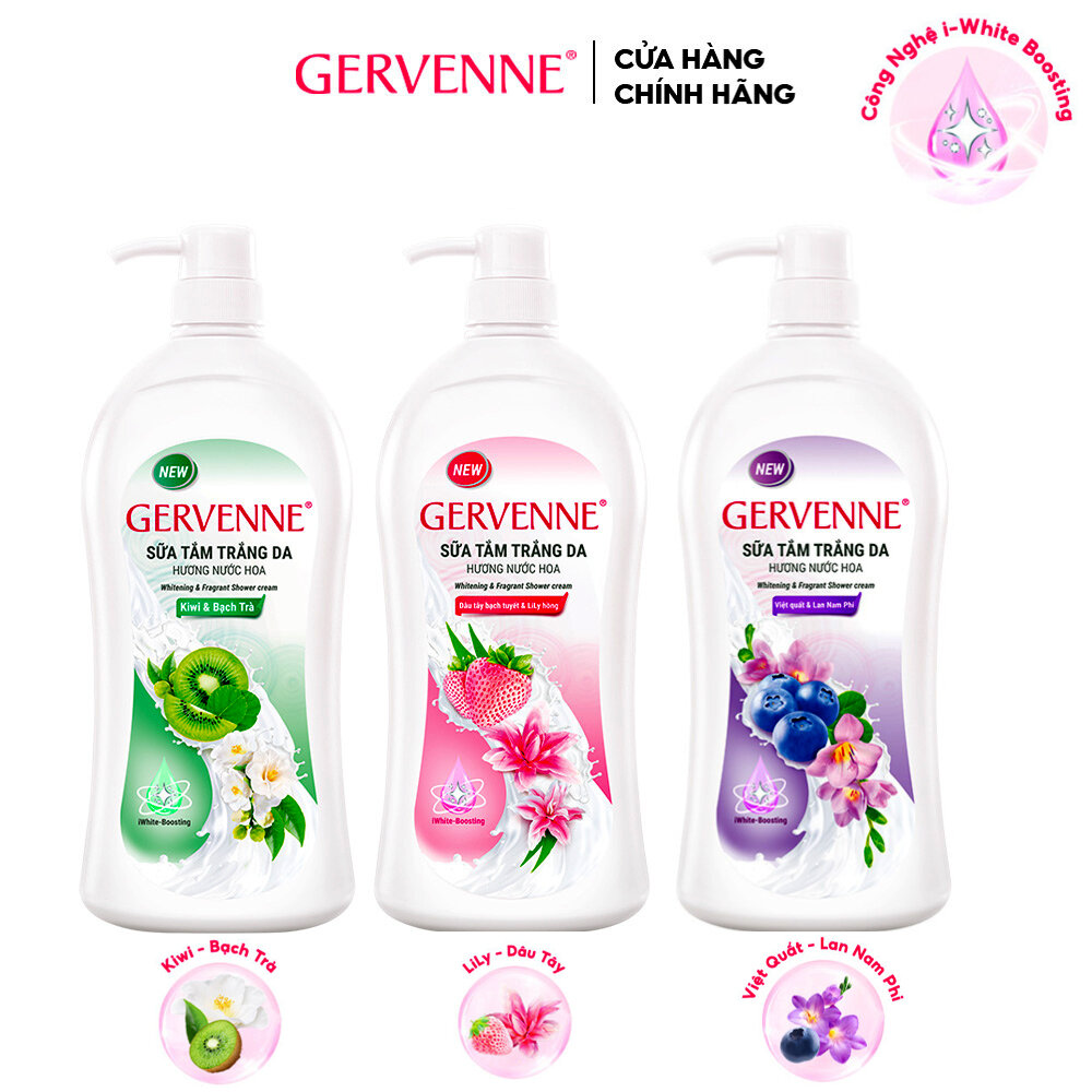Gervenne sữa tắm trắng da hương nước hoa cao cấp chai 450gr
