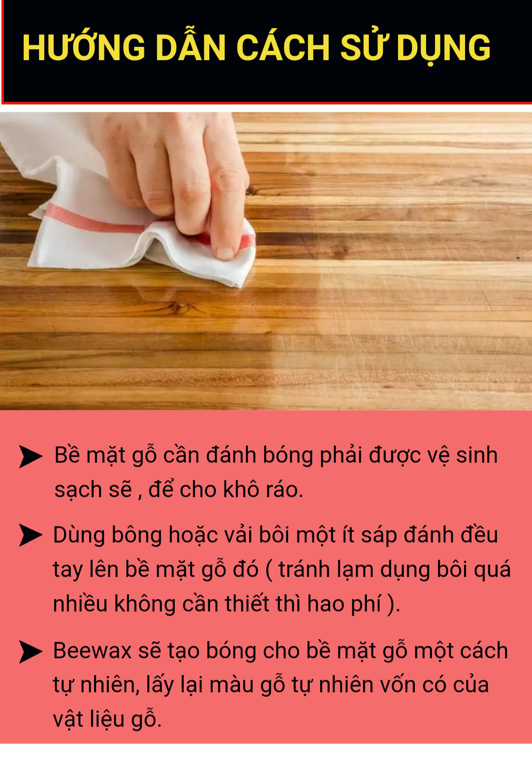 Sáp ong BEEWAX làm sach, làm bóng gỗ ,da, ...