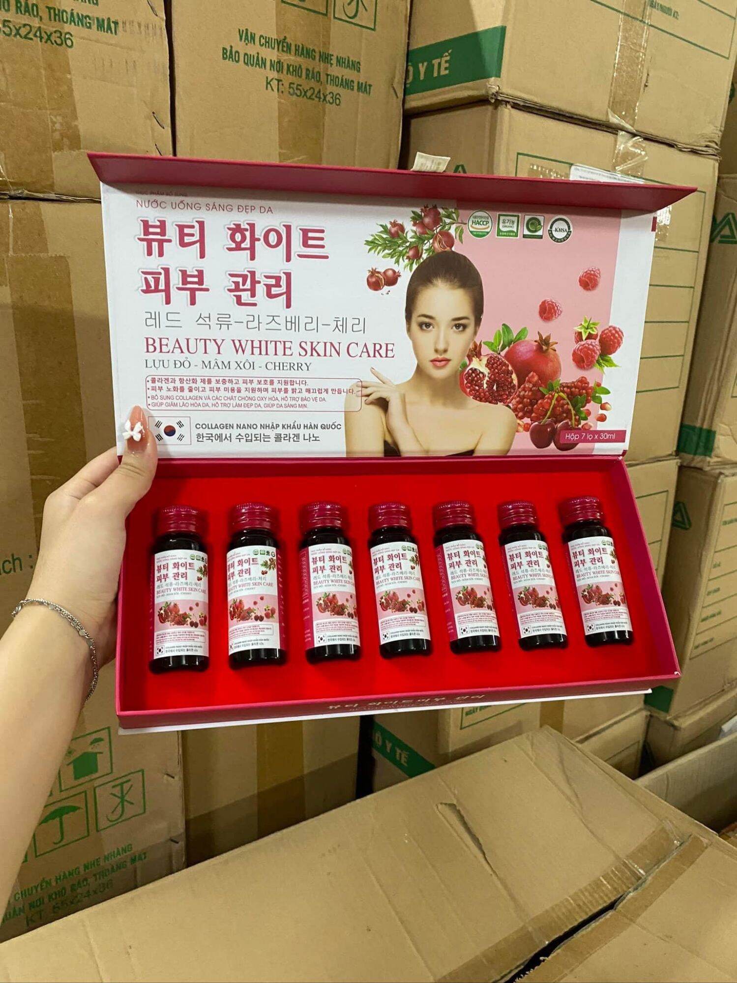 Hộp 7 chai  Nước uống đẹp da collagen beauty white skin care lựu đỏ, mâm