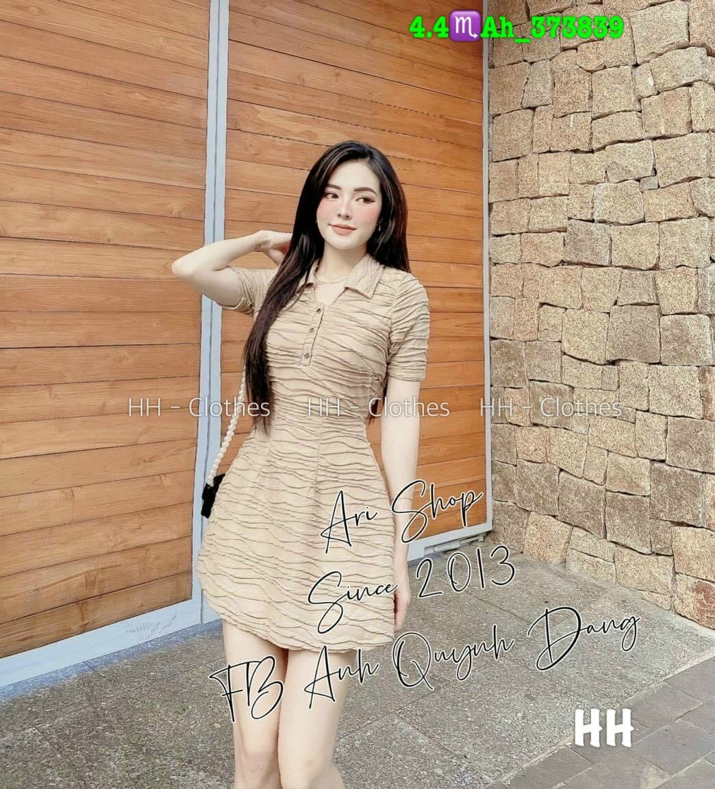 Đầm xòe cổ sơ mi sóng