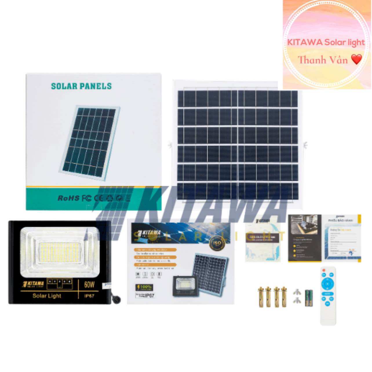 [60W] Đèn Pha Năng Lượng Mặt Trời Kitawa 60W IP67 DP160