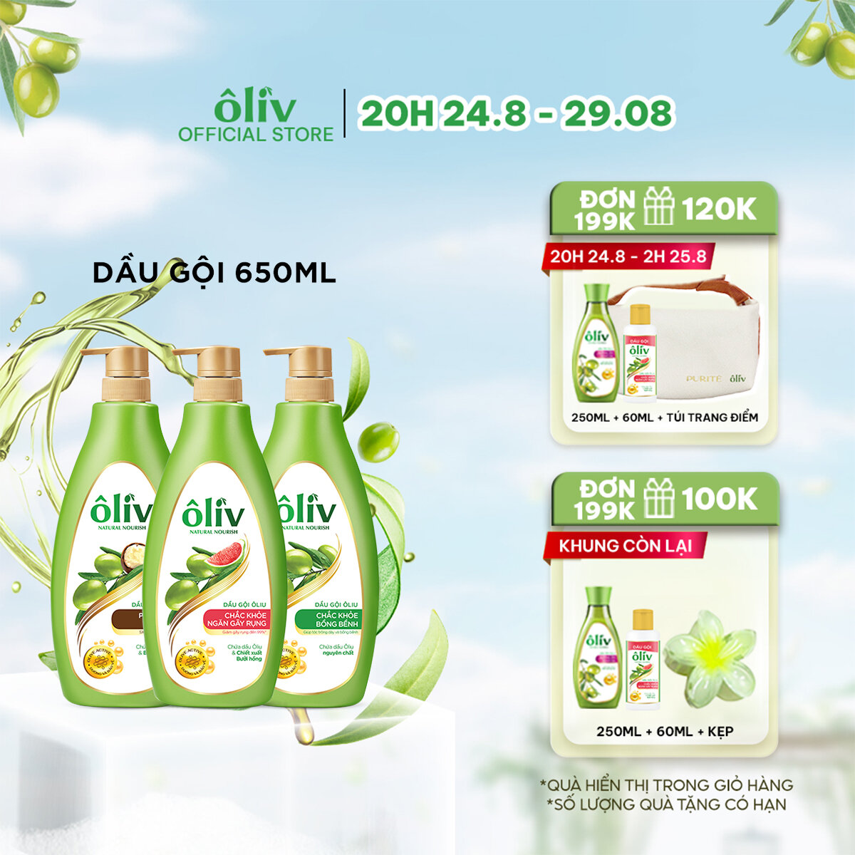 Dầu gội ôliv chắc khỏe/phục hồi 650ml