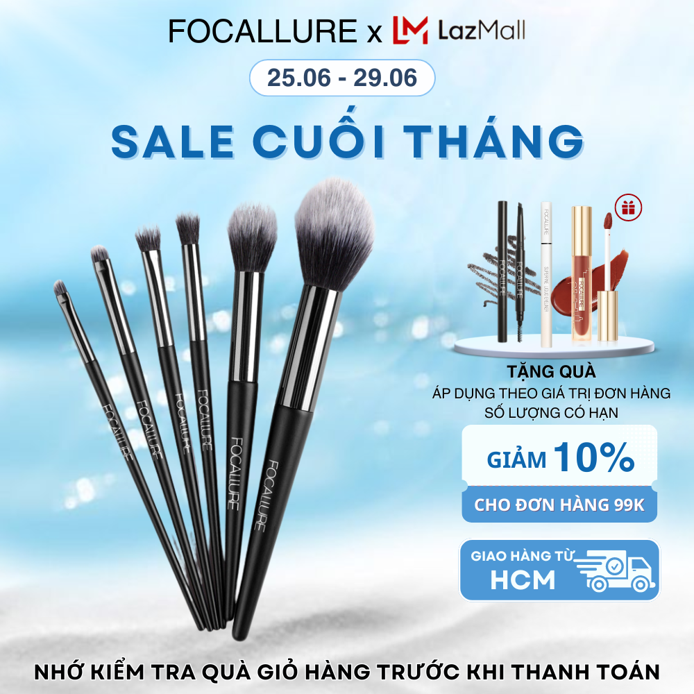 FOCALLURE Bộ Cọ Trang Điểm 6 Cây Cọ Phấn Phủ, Má Hồng, Màu Mắt