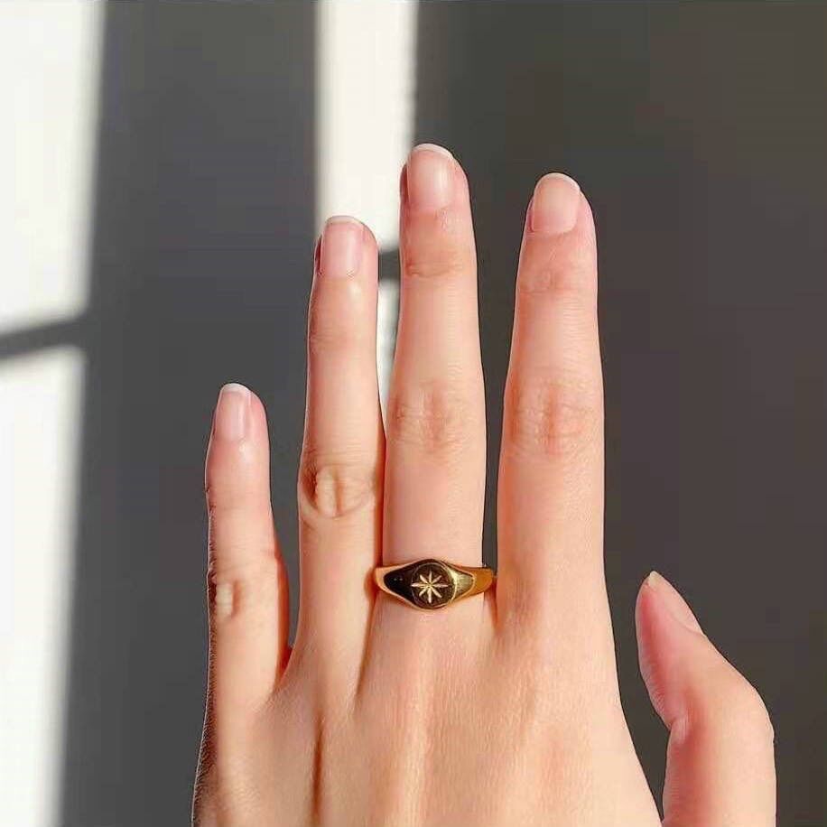 [Có sẵn] Nhẫn Titan không gỉ mặt hình sao cá tính
