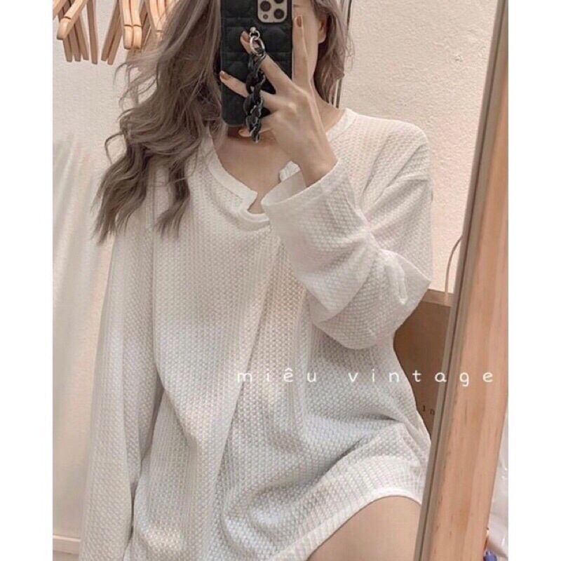 Áo pull dài tay cổ U form rộng oversize Ulzzang - Áo len mỏng dài tay cổ khoét U trơn basic (Ảnh thật/Sẵn)