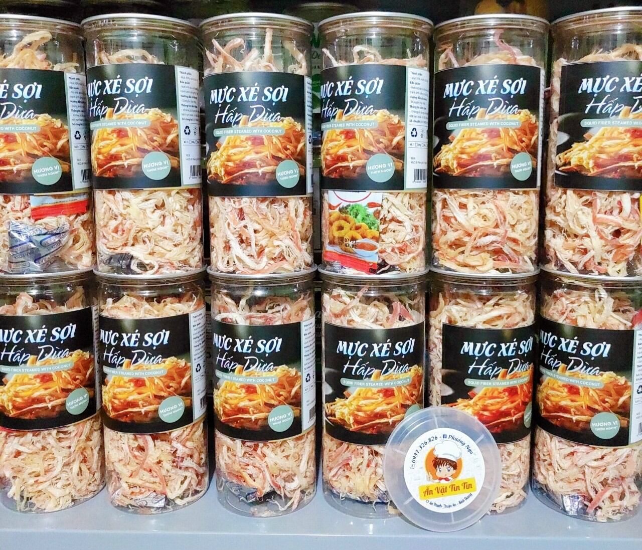 Mực xé sợi hấp nước dừa hủ pet 300g