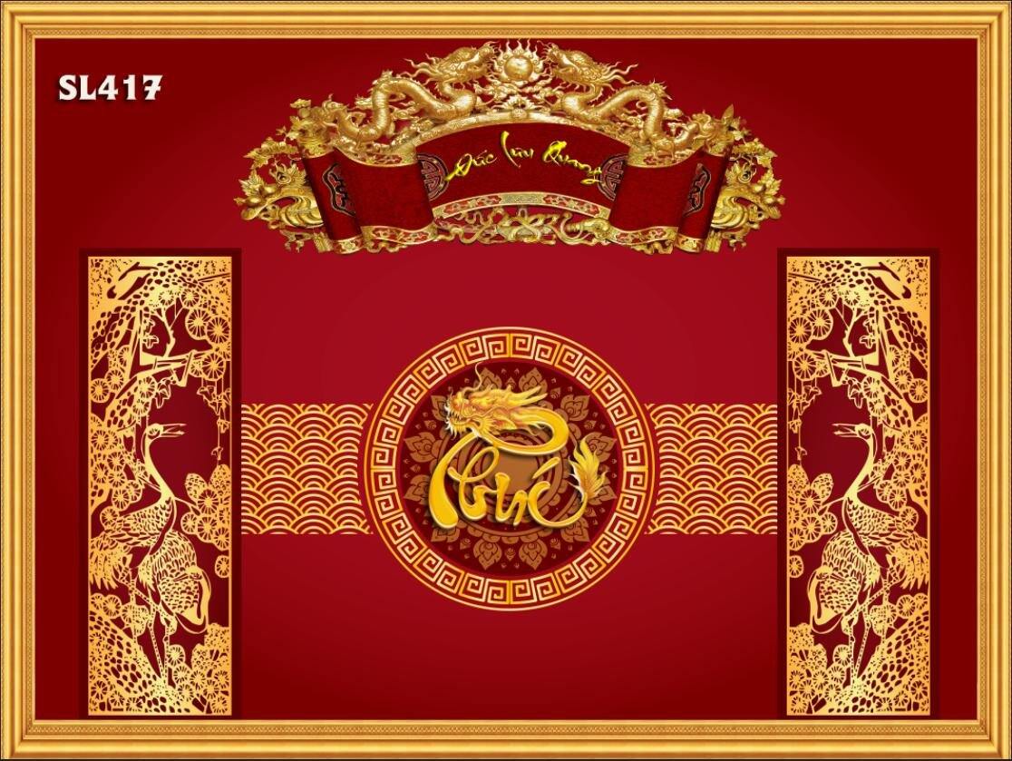 Tranh dán tường 3d dán bàn thờ ông bà chữ Đức Lưu Quang SL417 - Tranh dán phòng thờ gia tiên - Tranh cuốn thư câu đối bàn thờ