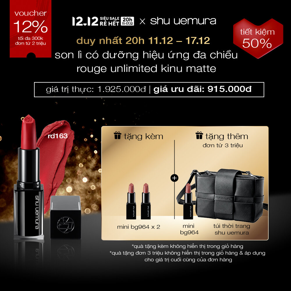 [20h 11.12-17.12 mua 1 tặng 2 + voucher 12%] son lì có dưỡng shu uemura rouge unlimited kinu matte 3.3g