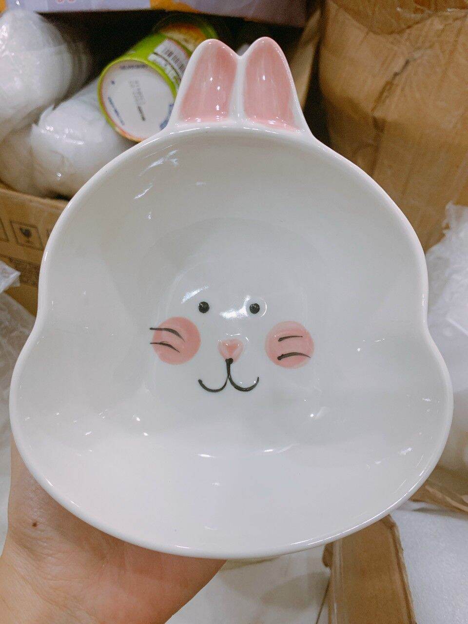 Bát gốm sứ hình thỏ béo loại to cho bé ăn dặm