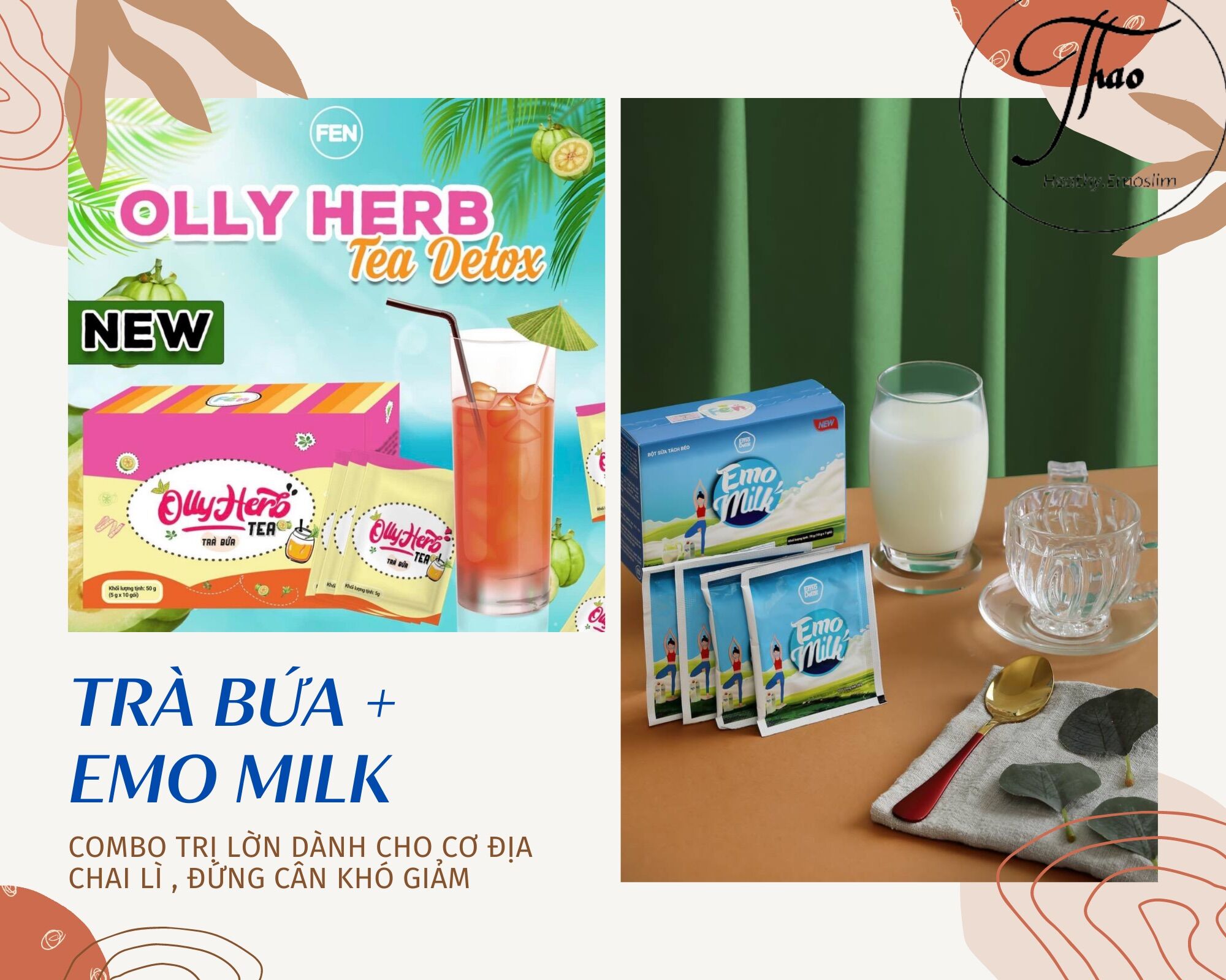 (Tặng Chai + Freeship) COMBO NƯỚC TRÁI CÂY EMOSLIM + TRÀ BÍ ĐAO