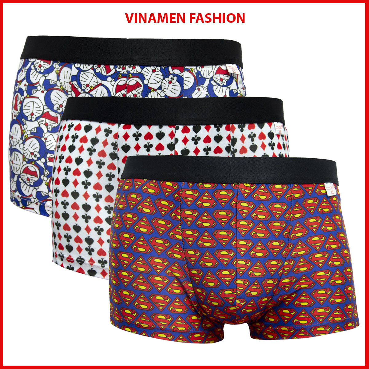 Quần sịp đùi nam boxer hoạt hình, siêu nhân, bài tây, quần xì đùi nam vải thun lạnh, quần lót nam co dãn 4 chiều