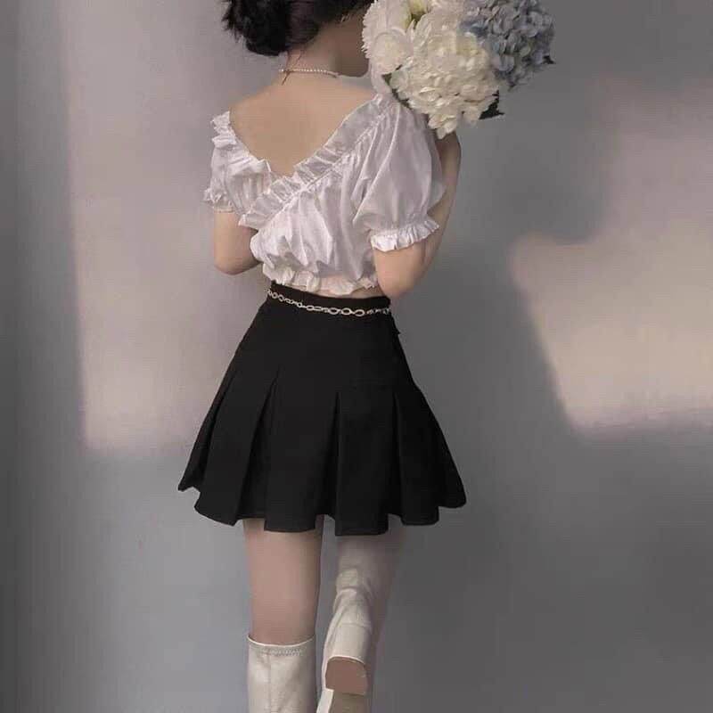 Áo croptop nhún chéo thân áo dây ren vòng qua cổ form 45kg