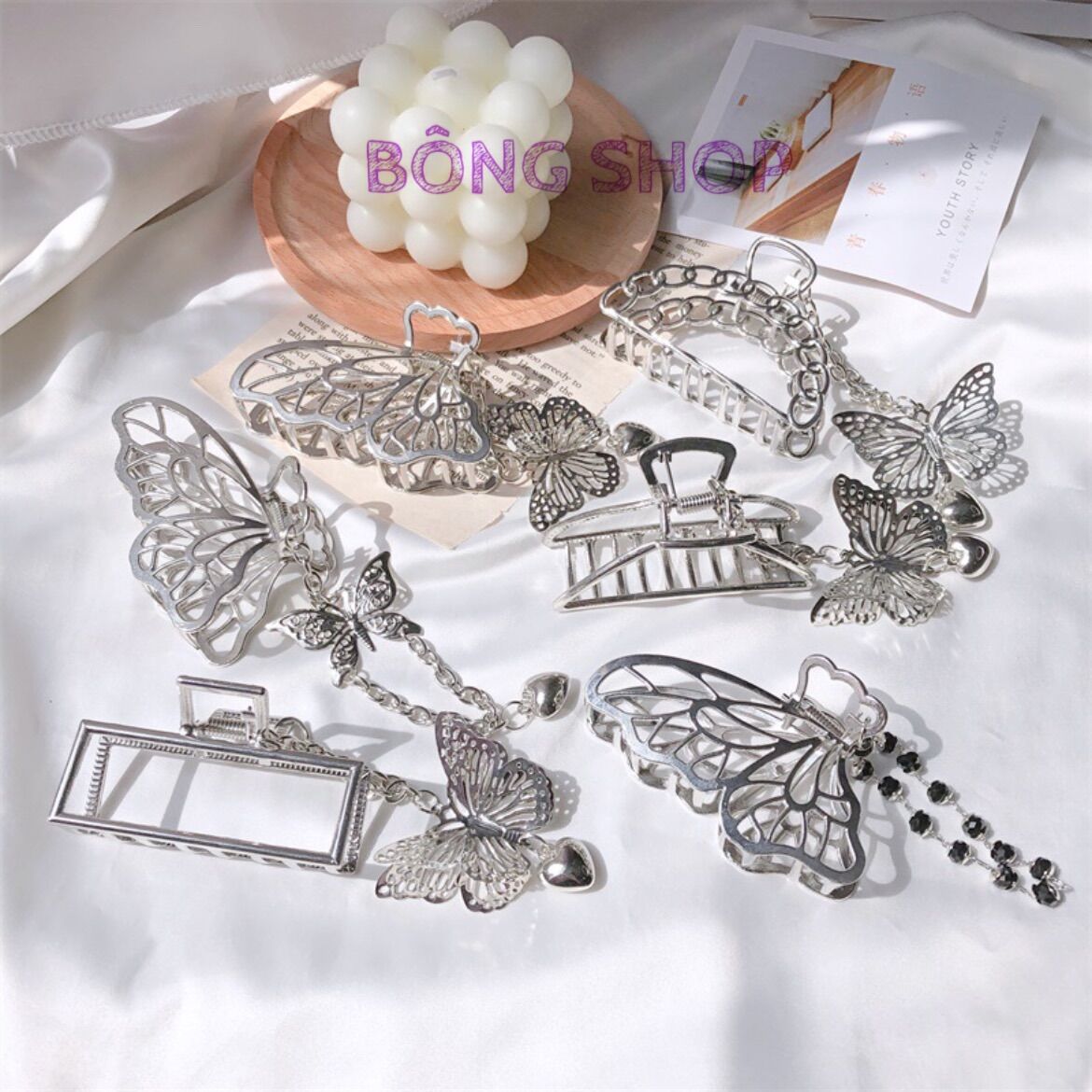 Kẹp tóc càng cua dây tua rua hình bướm Bông Shop
