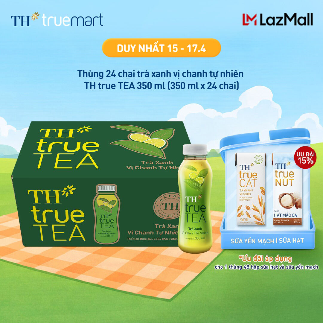 Thùng 24 chai trà xanh vị chanh tự nhiên TH true TEA 350 ml (350 ml x 24)