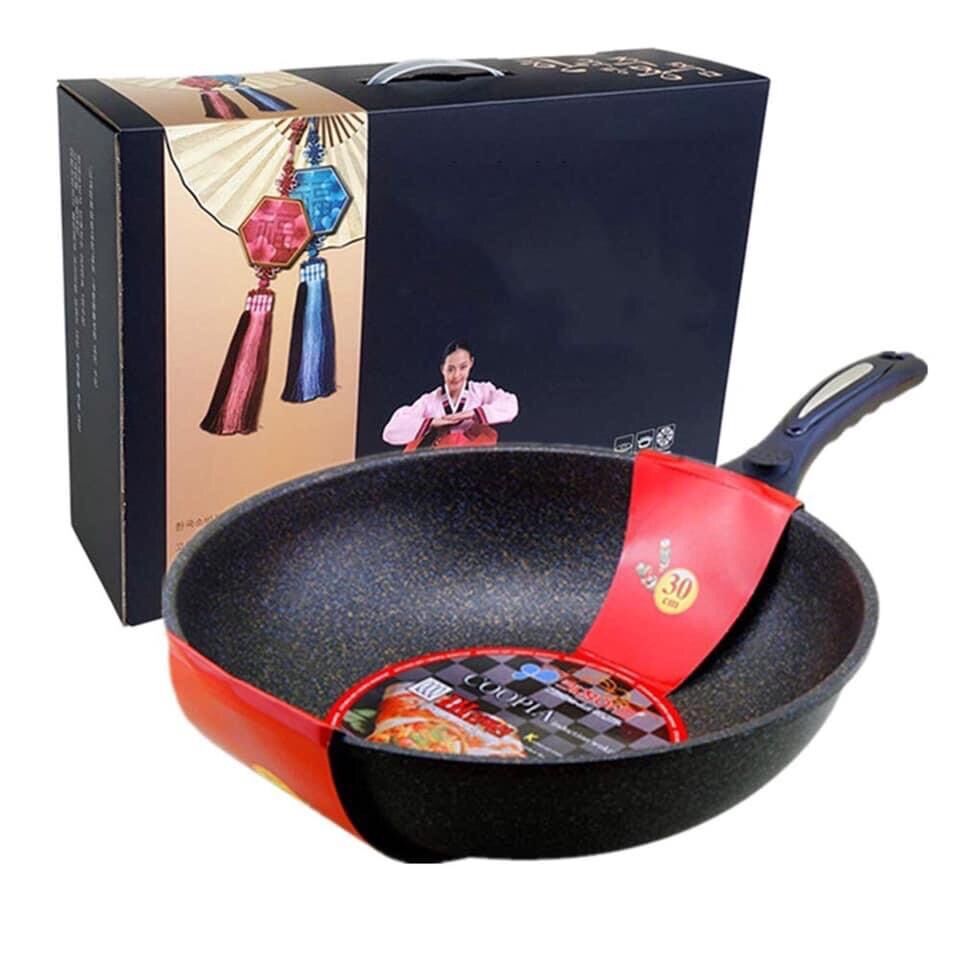 Chảo chống dính siêu bền đá sâu Coopia Hàn Quốc Có Nắp : size 32cm