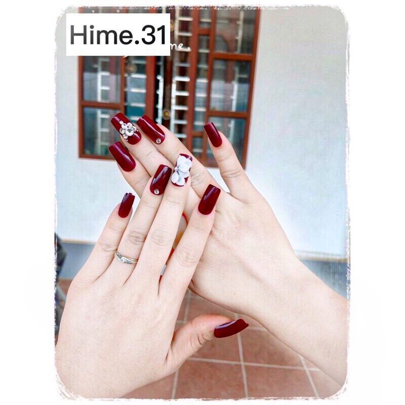 Tặng keo + dũa Bộ 24 móng tay giả đính đá nơ kèm hình thật