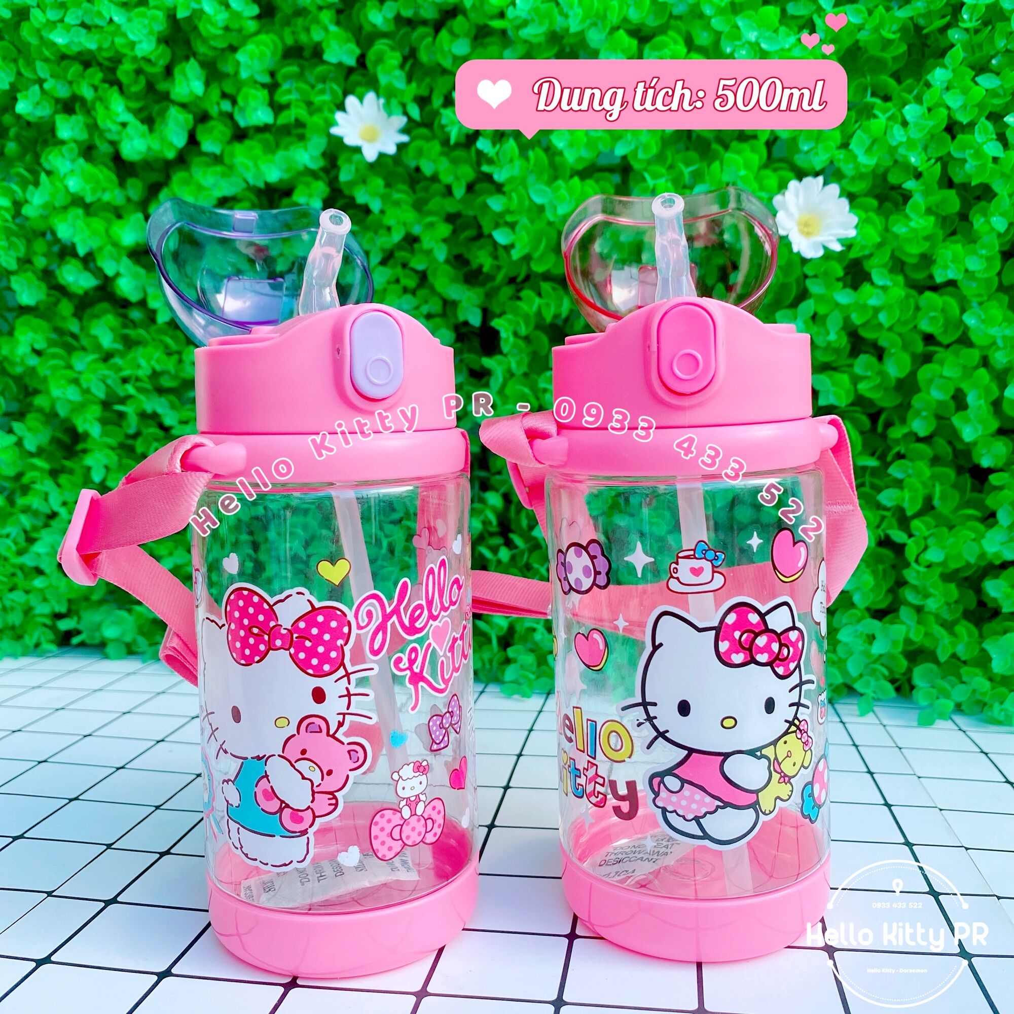 Bình nước dung tích 500ml Hello Kitty có dây đeo