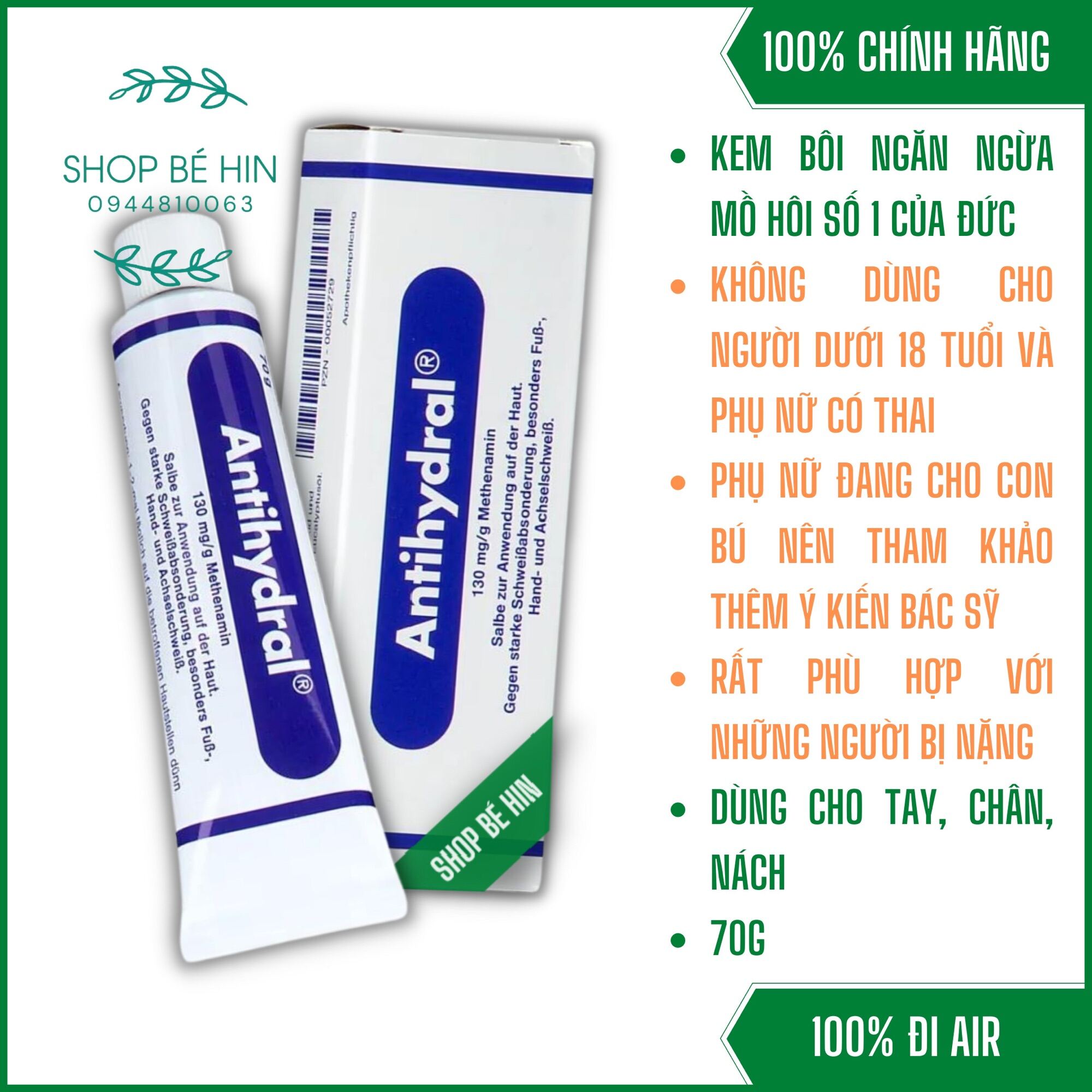 (Bill Đức) Kem Bôi Ngăn Ngừa Mồ Hôi Tay Chân Nách Antihydral Hàng Nội Địa Đức