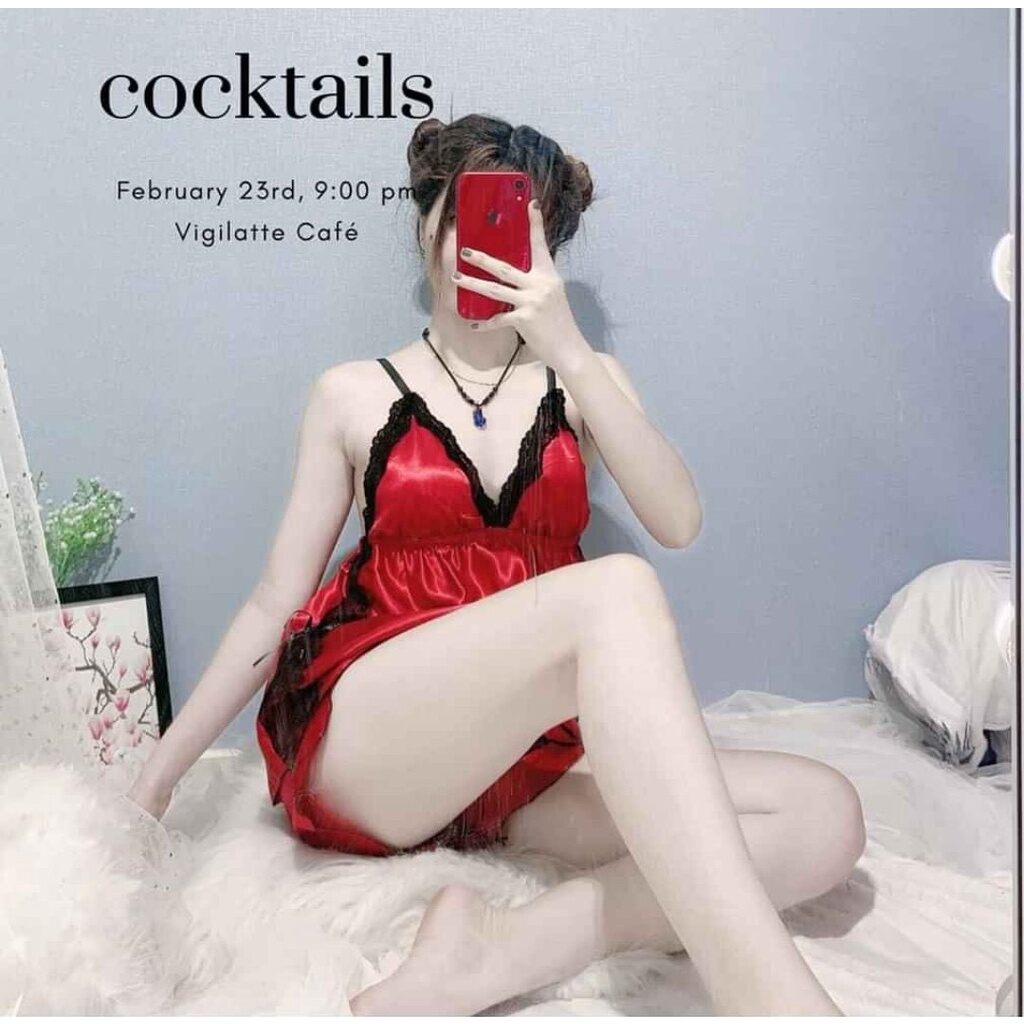 Đồ bộ ngủ hai dây sexy phi bóng phối ren - M59