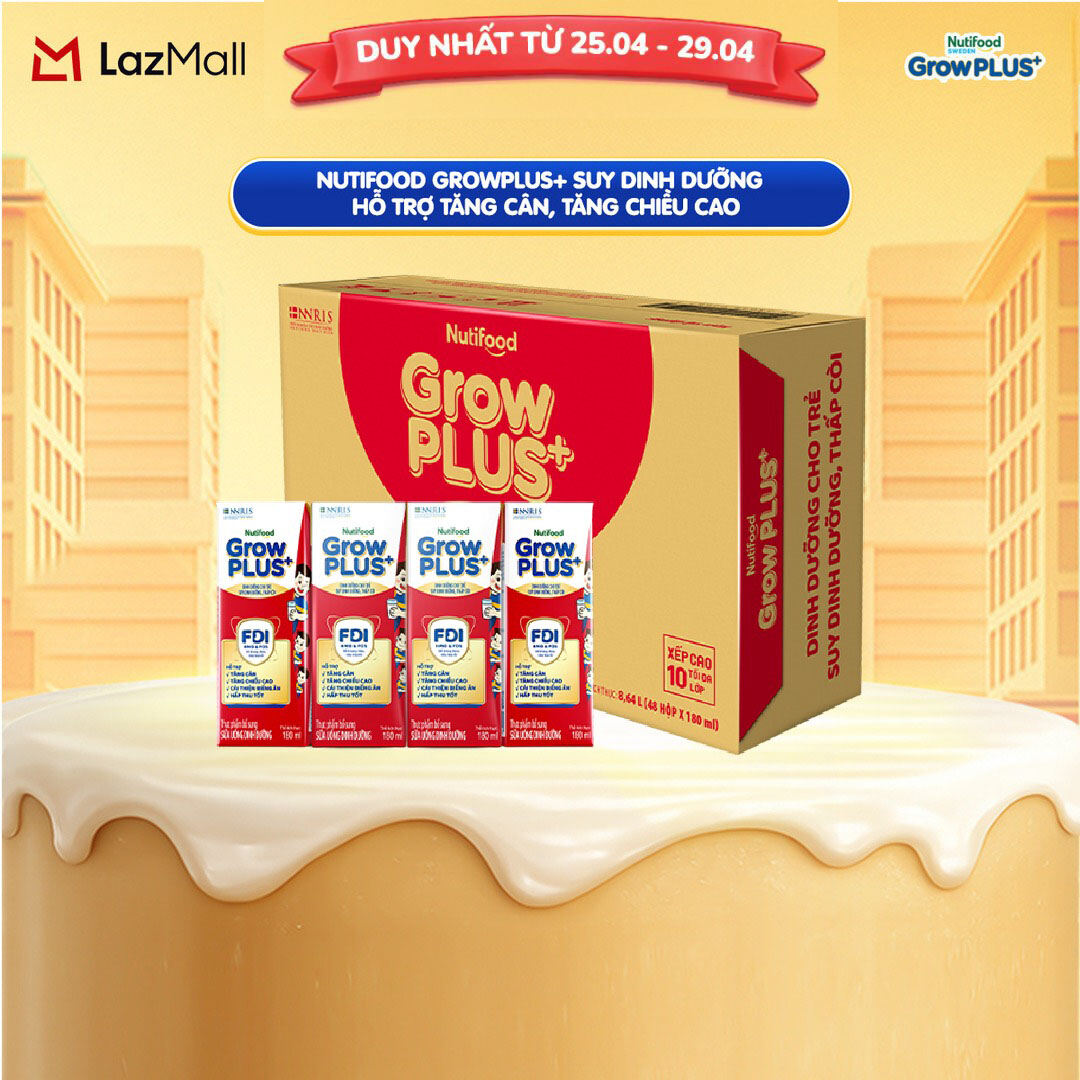 Thùng Sữa Nước Pha Sẵn Nutifood GrowPLUS+ Suy Dinh Dưỡng - Hỗ Trợ Tăng Cân, Tăng Chiều Cao - Trên 1 tuổi -  (48 Hộp x 180ml) (Bao bì tùy đợt nhập hàng)