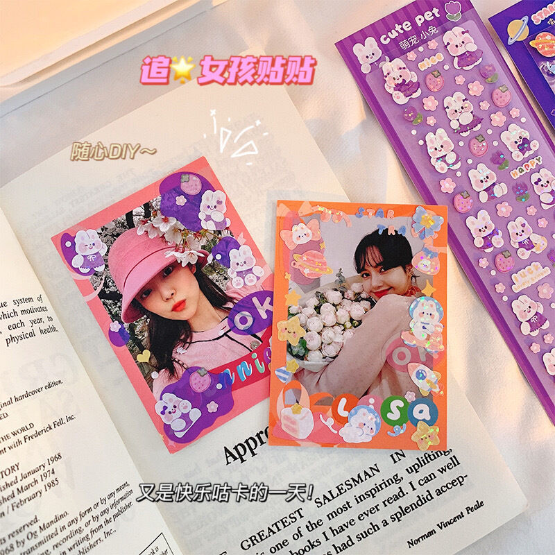 Sticker trang trí hologram lấp lánh thỏ và gấu