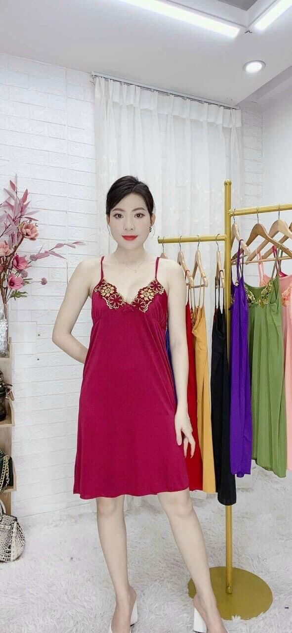 Đầm ngủ thun lạnh 2 dây phối ren hoa