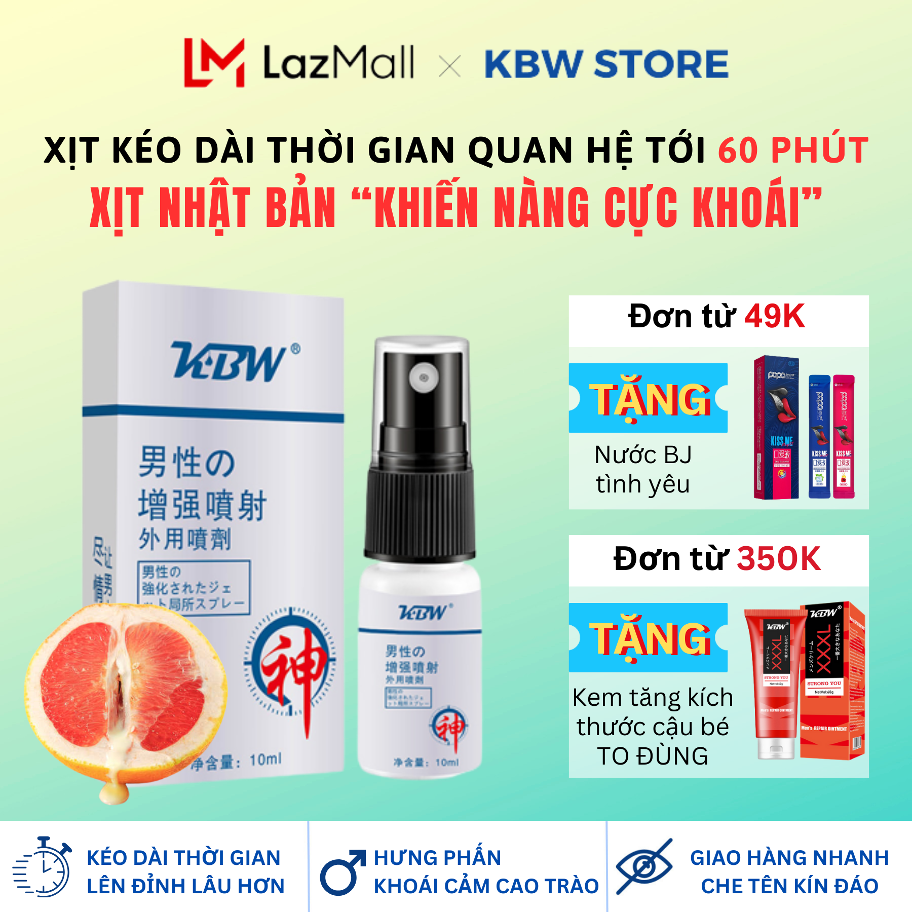 (CHE TÊN) Xịt KBW Kéo Dài Thời Gian QHệ 60 Phút Chống Xuất Ti.h Sớm Tăng Kh.oái Cảm Cho Cuộc Yêu Thăng Hoa