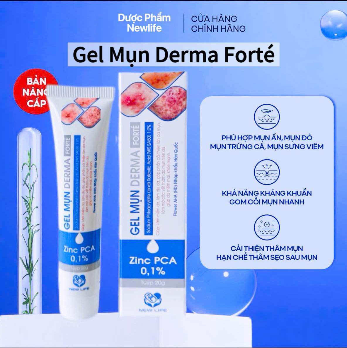 ✅{Chính Hãng} Gel Mụn Derma Forté - Gel Giảm Mụn và Ngừa Thâm Chuyên Dùng Cho Mụn Sưng Viêm - Giảm Mụn, Mờ Thâm, Dưỡng Trắng Da (tuýp 20gam)