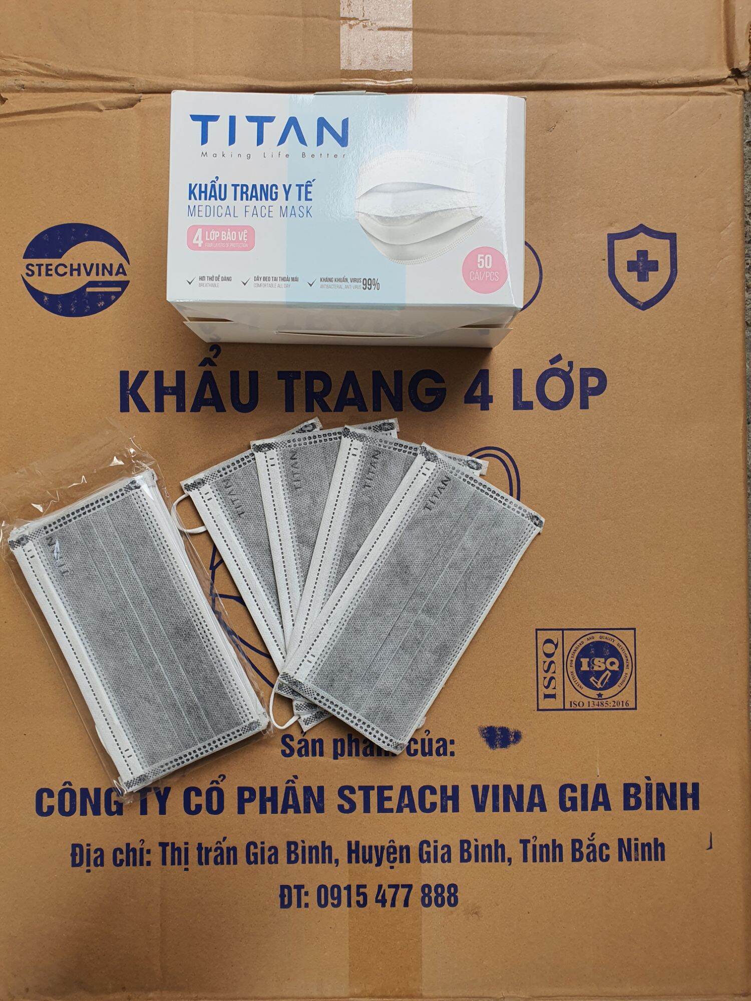 Hộp 50 Chiếc Khẩu Trang Y Tế 4 lớp Màu XÁM dày đẹp