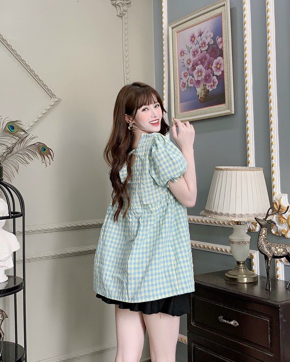 Áo bầu baby doll thời trang caro