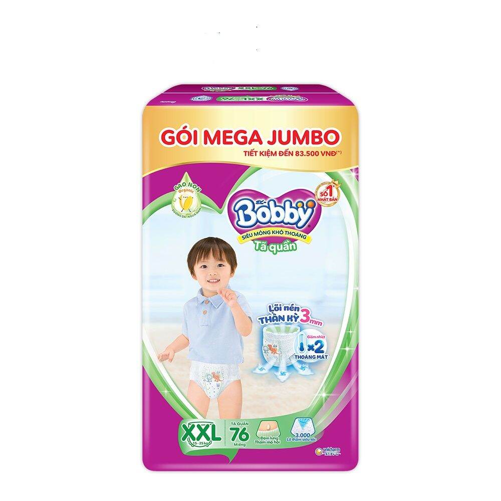 Tã quần bobby mega jumbo m120/l96/xl84/xxl84