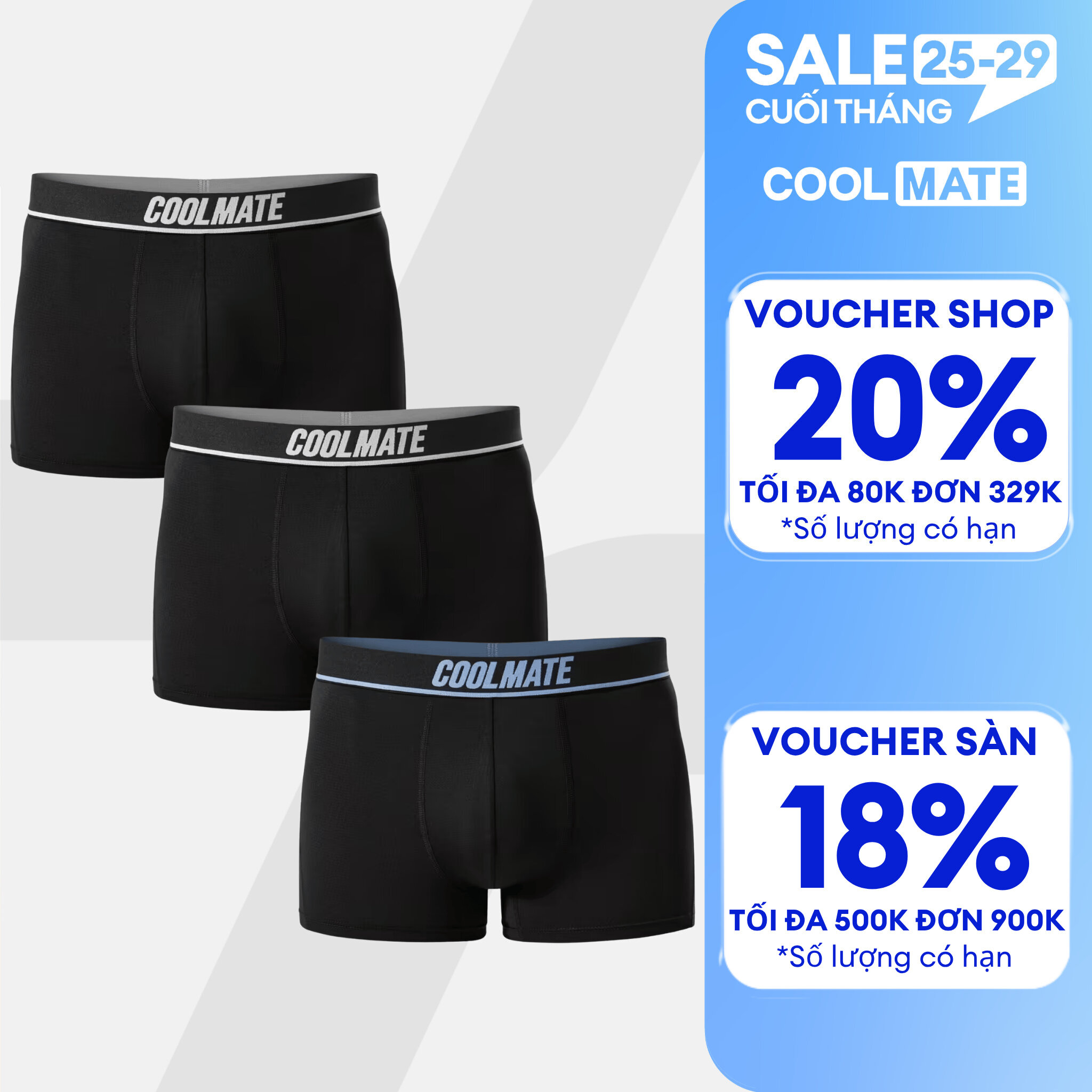 Combo 3 Quần Lót Nam Trunk Active Mesh Thoáng mát, Co giãn, Nhanh Khô - Coolmate