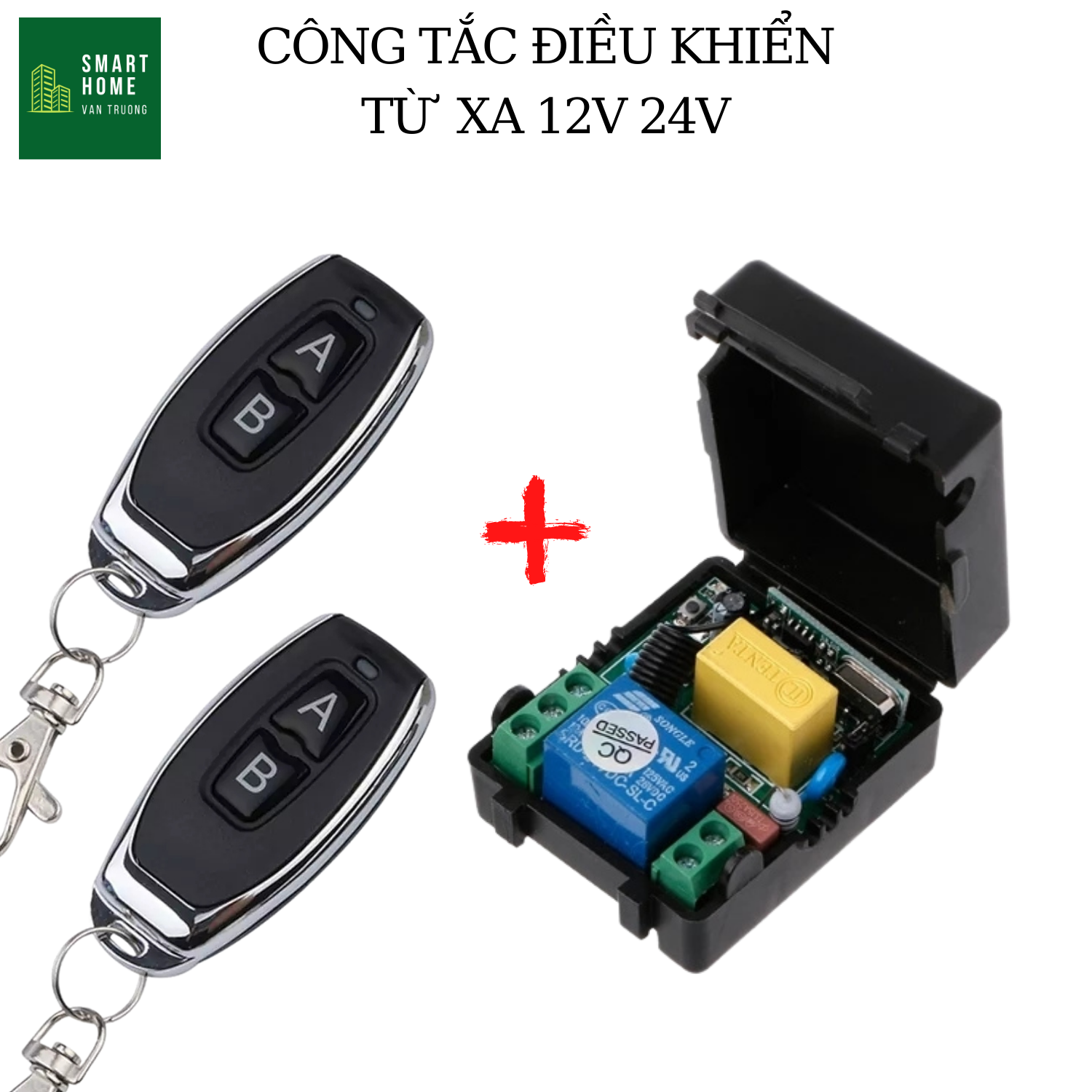 Công tắc điều khiển không dây 12v - 24v cho đèn led, của kiểm soát rfid, đóng mở cửa gara ô tô