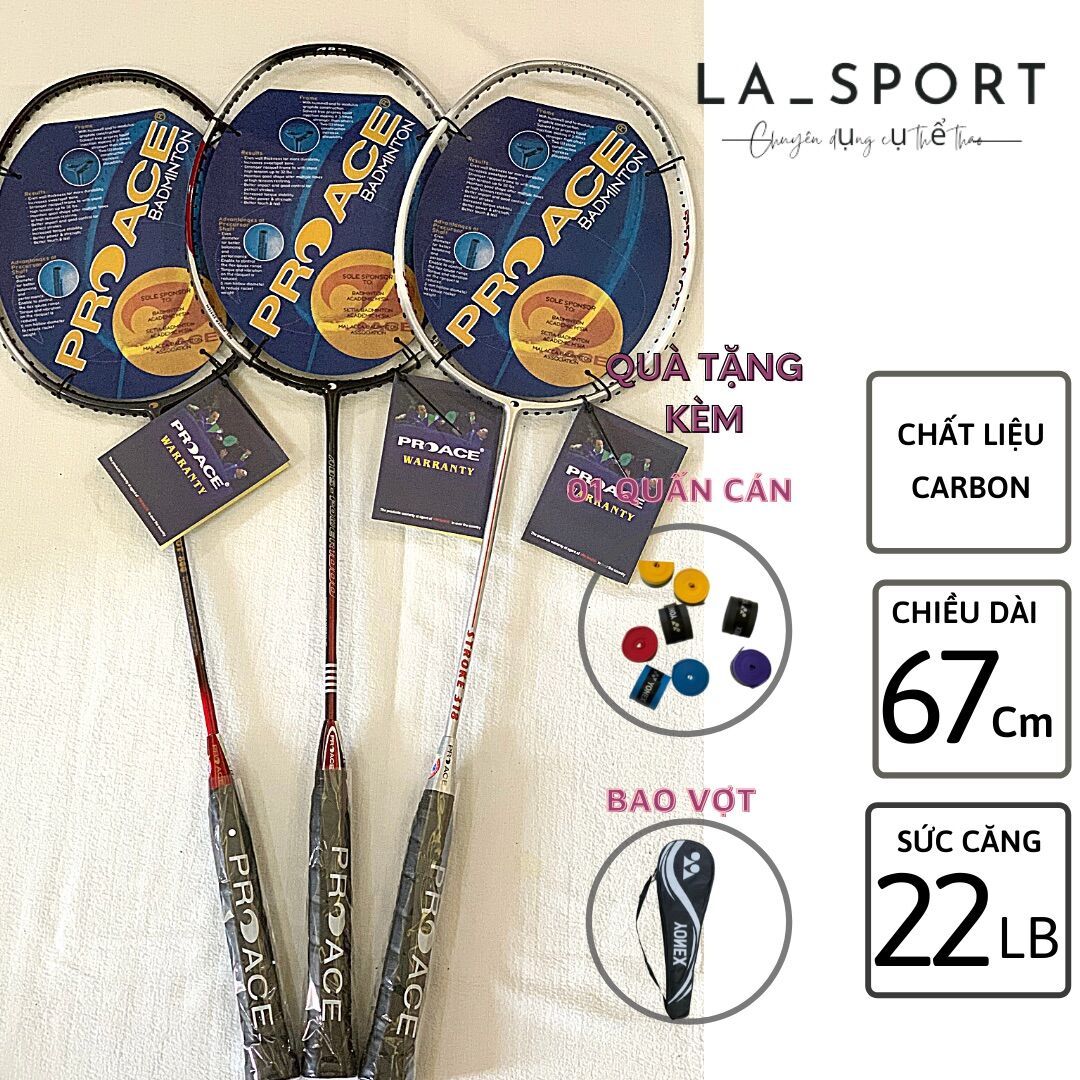 Vợt cầu lông proace khung carbon siêu bền nhẹ tặng kèm bao vợt,căng dây và cuốn cán